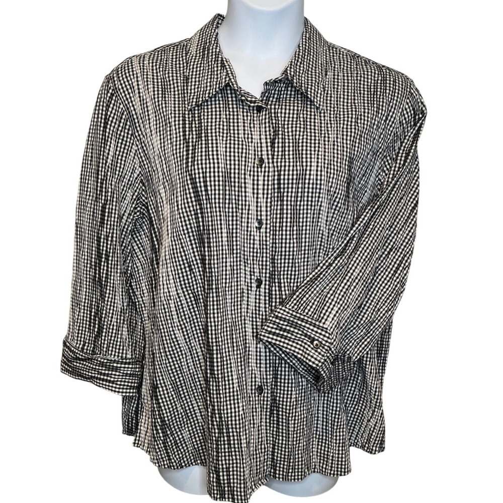 Foxcroft Womens Shaped‎ Fit Black White Gingham Check Button Up Shirt Sz 24W